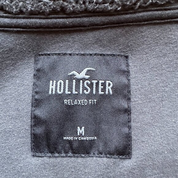 Hollister Sweater Mens Medium Full Zip Mock Neck High Pile Fleece Grey - Picture 4 of 12